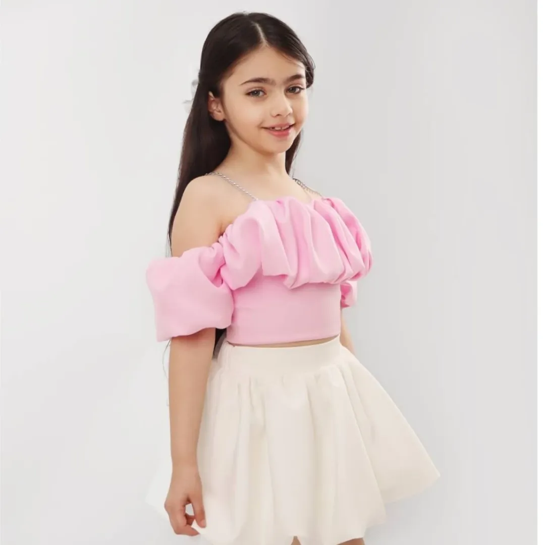 کراپ مجلسی دخترانه استین پفی ژاوین